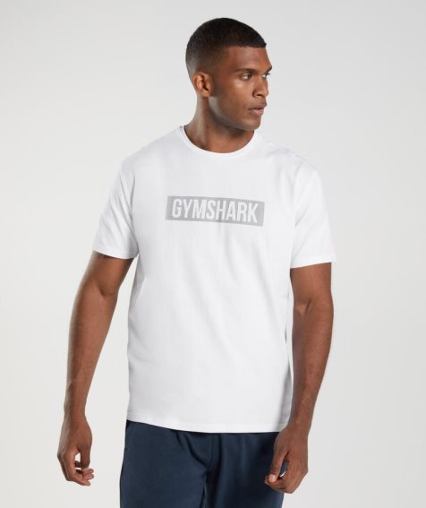 Men's Gymshark Block T-Shirts White | CA 51N73D